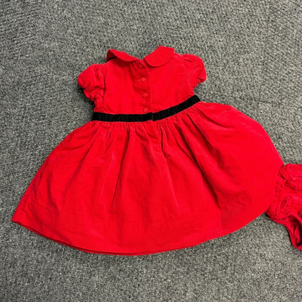 Ralph Lauren Baby Girls Red Corduroy Holiday Dress Velvet Trim Diaper Cover 3M